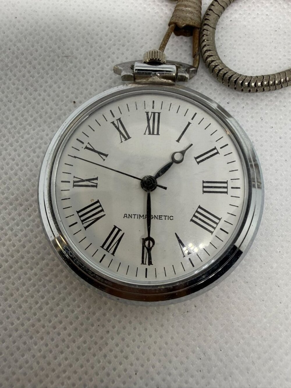 Vintage Antimagnetic Roman Numeral White Dial Mechanical Pocket Watch Silver
